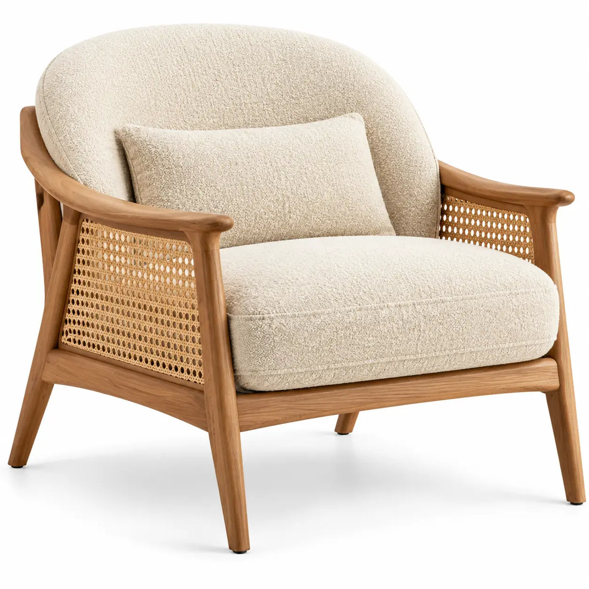 Fauteuil à dossier arrondi et côtés ajourés, beige