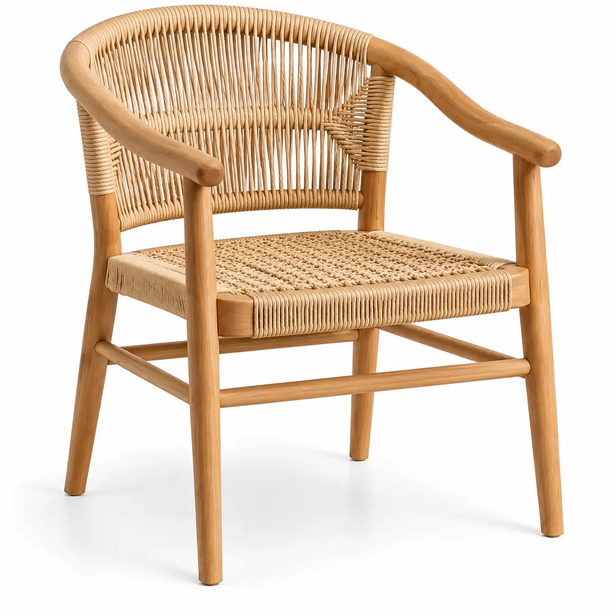 Chaise à accoudoirs et dossier tressé ouvert, beige