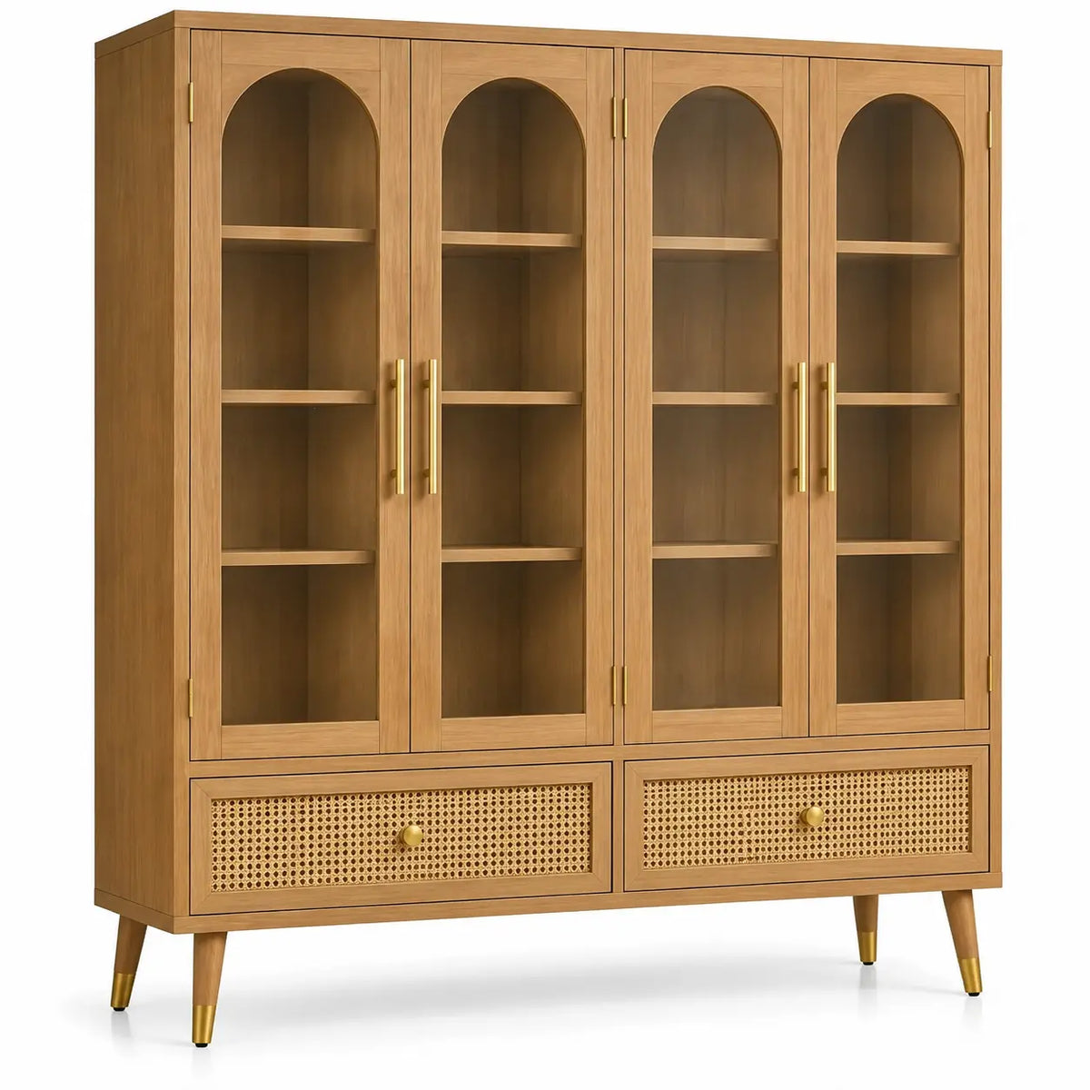 Grande vitrine à quatre portes cintrées et deux tiroirs ajourés, beige