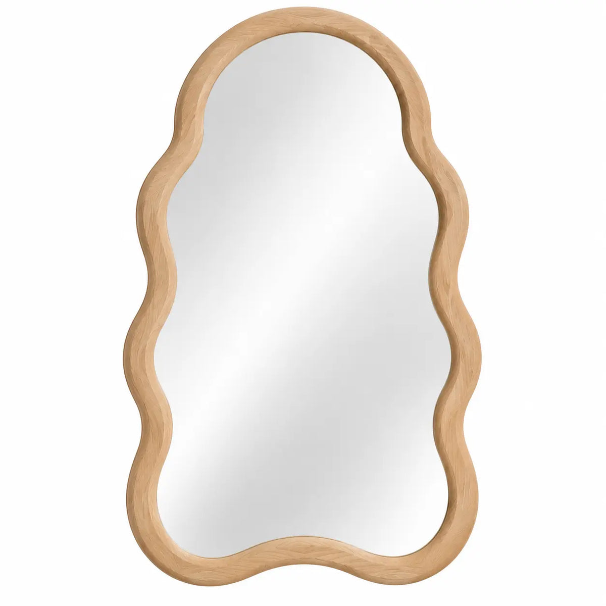 Miroir mural vertical à contour ondulé et cadre beige