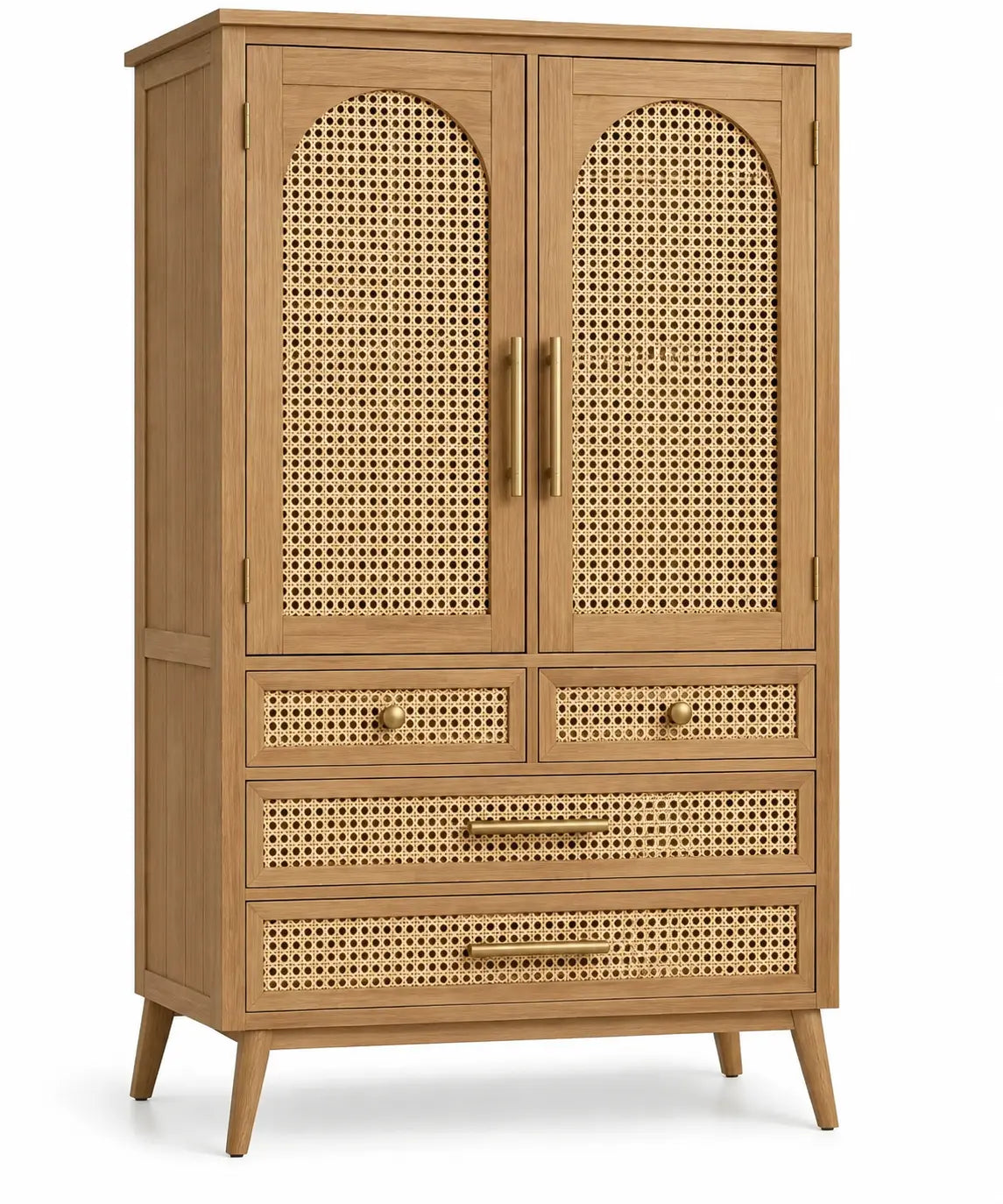 Armoire à deux portes ajourées et quatre tiroirs, beige