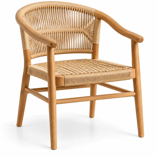 Chaise à accoudoirs et dossier tressé ouvert, beige