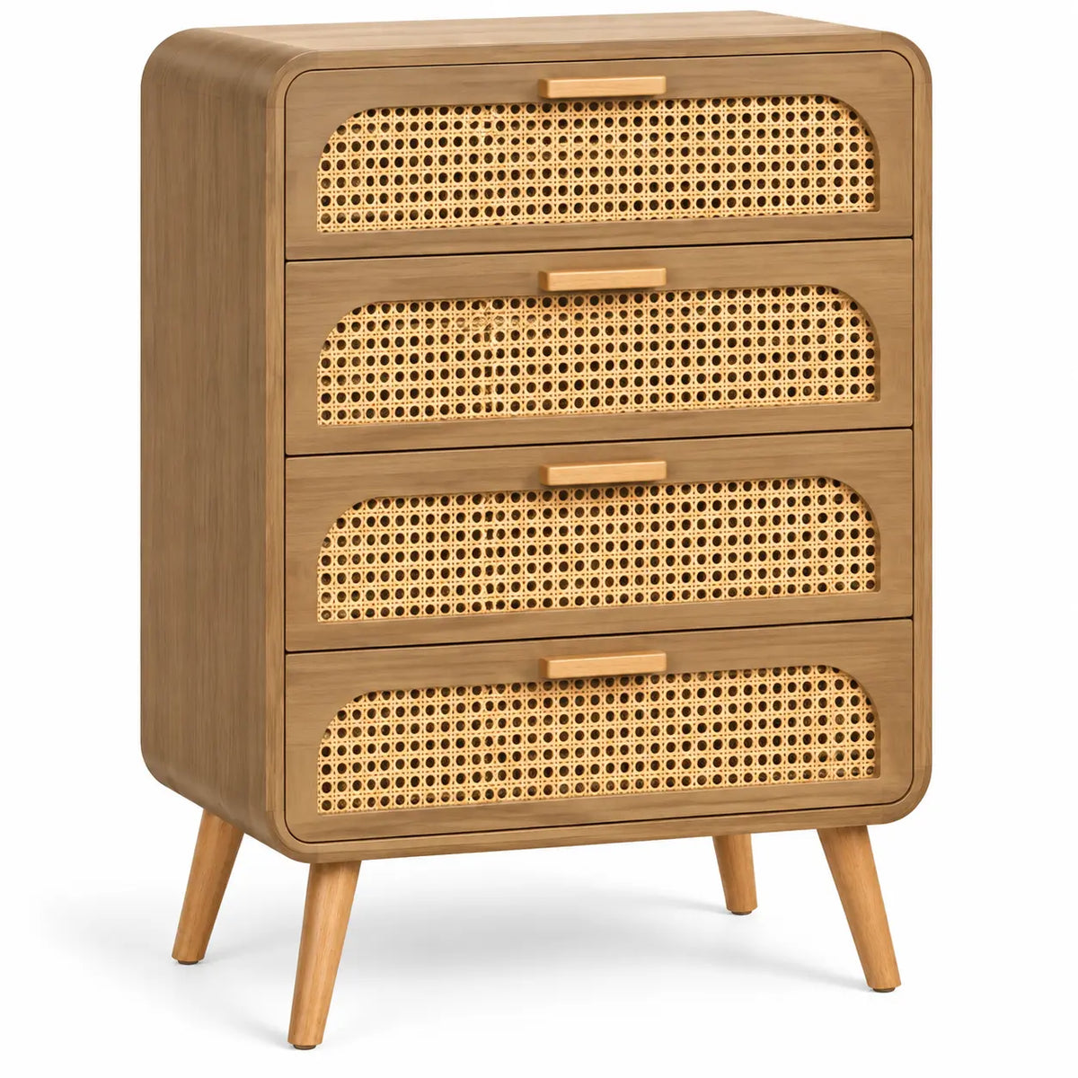 Chiffonnier arrondi à quatre tiroirs ajourés, beige