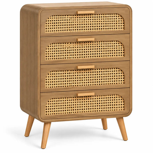 Chiffonnier arrondi à quatre tiroirs ajourés, beige